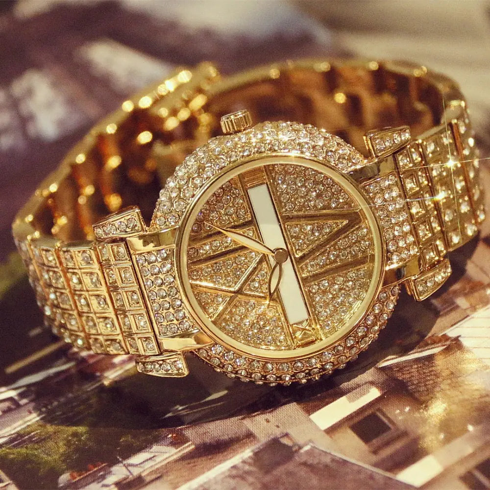 BS Women's Silver Rhinestone Watch with Full Diamonds