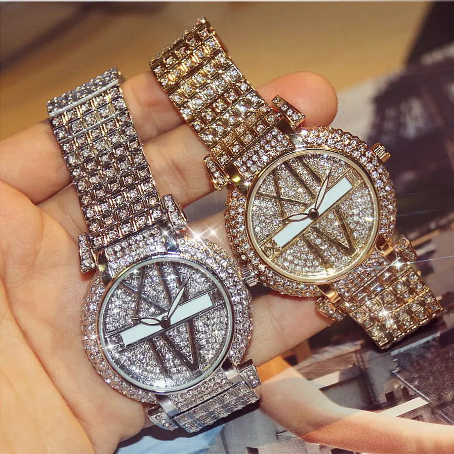 BS Women's Silver Rhinestone Watch with Full Diamonds