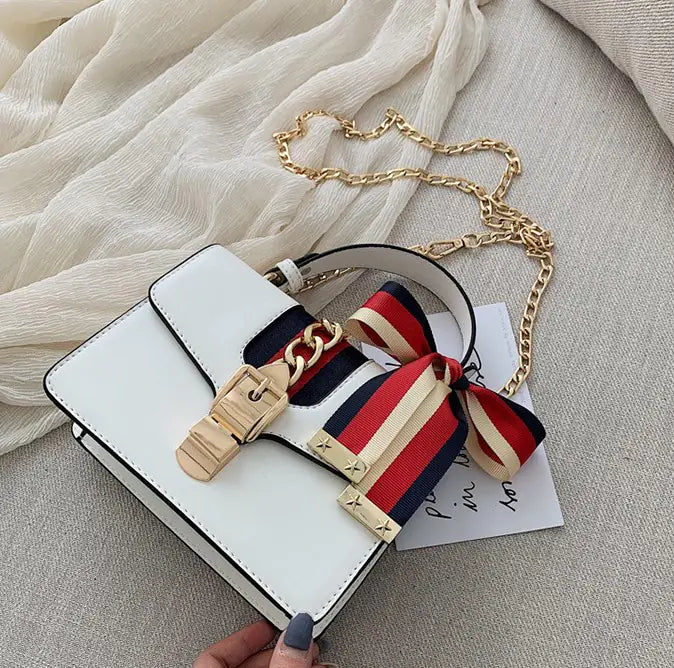 Color-Block Mini Handbag with Chain and Lock Closure