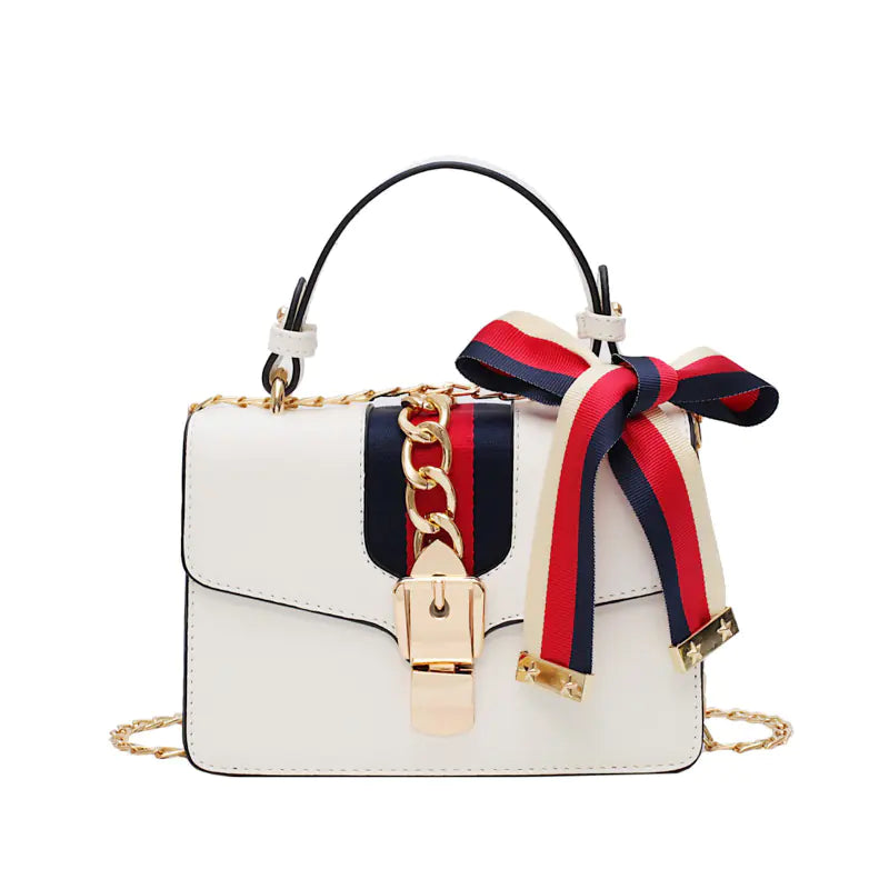 Color-Block Mini Handbag with Chain and Lock Closure
