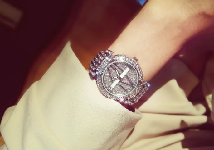 BS Women's Silver Rhinestone Watch with Full Diamonds