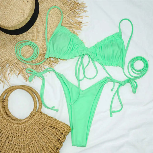 3 Colors Sexy Ruffled Frilled Two-Piece Bikini Swimwear