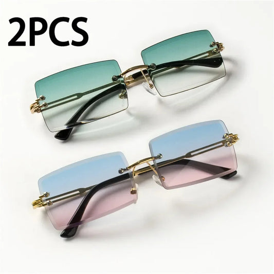 2PCS Fashion Rimless Trendy Sunglasses