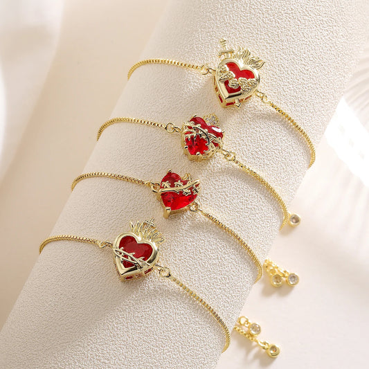 4 Style Red Crystal Heart Charm Bracelets