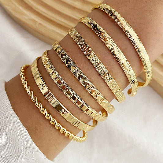 7 Pcs/Set Gold Color Bracelets